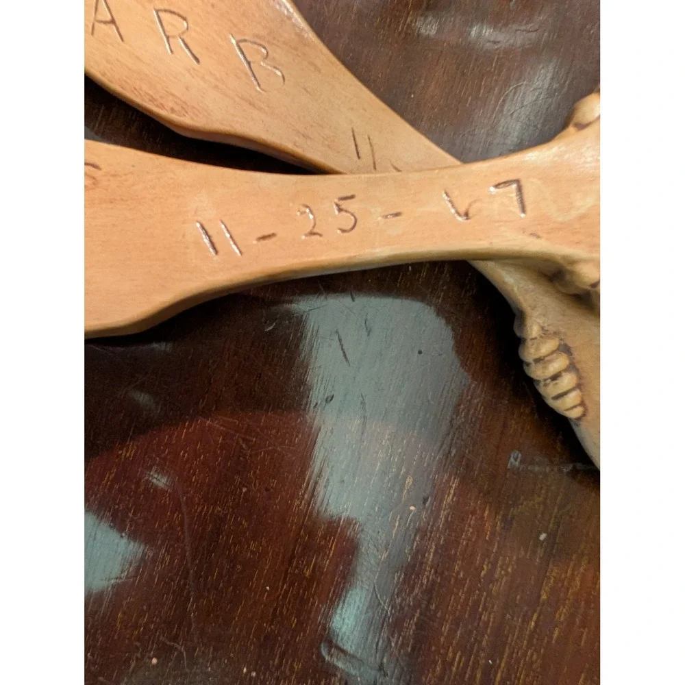 Vintage 1961 Large Ceramic 16in Fork and Spoon Wall Decor Set Faux Wood